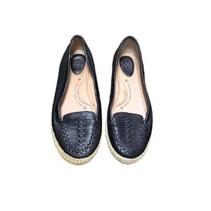 Soft Women's Black Leather Espadrille Flats Stitched Details & Jute Soles Size 9
